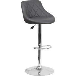Flash Furniture Contemporary Brown Vinyl Bucket Seat Adjustable Height Barstool with Diamond Pattern Back and Chrome Base(Grey)