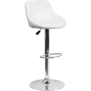 Flash Furniture Contemporary Brown Vinyl Bucket Seat Adjustable Height Barstool with Diamond Pattern Back and Chrome Base(White)