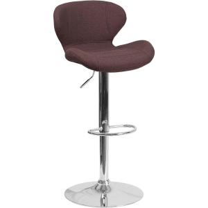 Flash Furniture Contemporary Charcoal Fabric Adjustable Height Barstool with Curved Back and Chrome Base(Brown Fabric)
