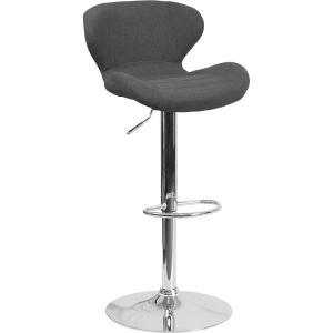 Flash Furniture Contemporary Charcoal Fabric Adjustable Height Barstool with Curved Back and Chrome Base(Charcoal Fabric)