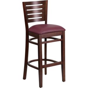 Flash Furniture Darby Series Slat Back Walnut Wood Restaurant Barstool – Black Vinyl Seat(Burgundy Vinyl Seat/Walnut Wood Frame)