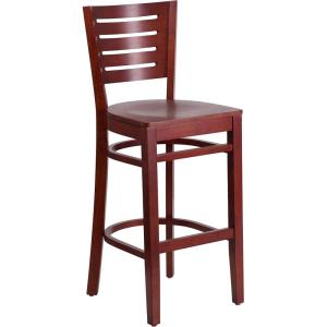 Flash Furniture Darby Series Slat Back Walnut Wood Restaurant Barstool – Black Vinyl Seat(Mahogany Wood Seat/Mahogany Wood Frame)