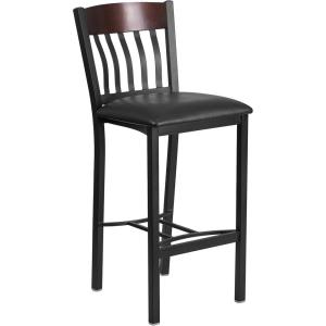 Flash Furniture Eclipse Series Vertical Back Black Metal and Cherry Wood Restaurant Barstool with Black Vinyl Seat(Walnut)