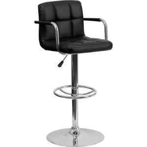 Flash Furniture Genna Adjustable Bar Stools | Set of 2 Brown Counter Height Barstools with Back and Armrest(Black)