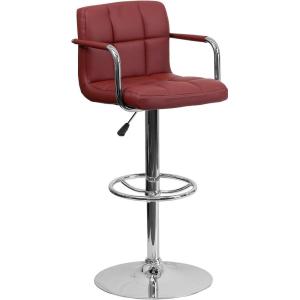 Flash Furniture Genna Adjustable Bar Stools | Set of 2 Brown Counter Height Barstools with Back and Armrest(Burgundy)