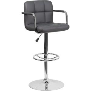 Flash Furniture Genna Adjustable Bar Stools | Set of 2 Brown Counter Height Barstools with Back and Armrest(Grey)