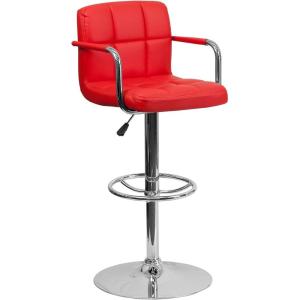 Flash Furniture Genna Adjustable Bar Stools | Set of 2 Brown Counter Height Barstools with Back and Armrest(Red)