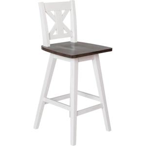 Flash Furniture Gwendolyn Commercial Modern Farmhouse Barstool – Antique White Wash Frame – Gray Wash Seat – Counter Height – 360° Swivel Seat – Integrated Footrest(Antique White Wash Frame/Gray Wash Seat)