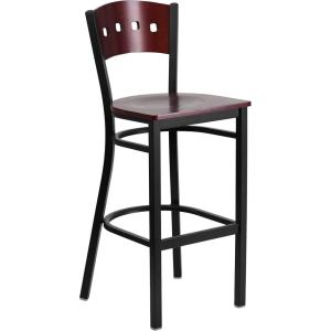 Flash Furniture HERCULES Series Black 4 Square Back Metal Restaurant Barstool – Mahogany Wood Back & Seat (Pack of 1)(Mahogany Wood Back/Mahogany Wood Seat/Black Metal Frame)