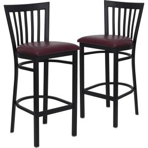 Flash Furniture HERCULES Series Black School House Back Metal Restaurant Barstool – Black Vinyl Seat (Pack of 1)(Burgundy Vinyl Seat/Black Metal Frame)