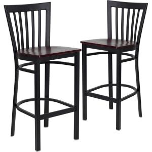 Flash Furniture HERCULES Series Black School House Back Metal Restaurant Barstool – Black Vinyl Seat (Pack of 1)(Mahogany Wood Seat/Black Metal Frame)