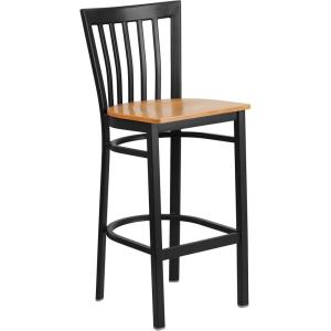 Flash Furniture HERCULES Series Black School House Back Metal Restaurant Barstool – Black Vinyl Seat (Pack of 1)(Natural Wood Seat/Black Metal Frame)