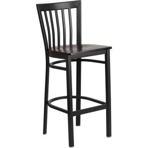 Flash Furniture HERCULES Series Black School House Back Metal Restaurant Barstool – Black Vinyl Seat (Pack of 1)(Walnut Wood Seat/Black Metal Frame)