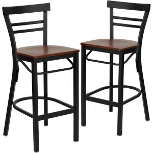 Flash Furniture HERCULES Series Black Two-Slat Ladder Back Metal Restaurant Barstool – Black Vinyl Seat(Cherry Wood Seat/Black Metal Frame)