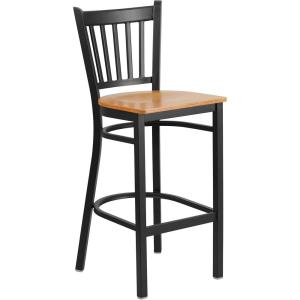 Flash Furniture HERCULES Series Black Vertical Back Metal Restaurant Barstool – Burgundy Vinyl Seat(Natural Wood Seat/Black Metal Frame)