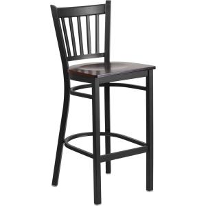 Flash Furniture HERCULES Series Black Vertical Back Metal Restaurant Barstool – Burgundy Vinyl Seat(Walnut Wood Seat/Black Metal Frame)