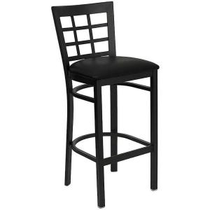 Flash Furniture HERCULES Series Black Window Back Metal Restaurant Barstool – Burgundy Vinyl Seat(Black Vinyl Seat/Black Metal Frame)