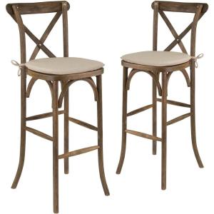 Flash Furniture HERCULES Series Dark Antique Wood Cross Back Barstool with Cushion(Set of 2)