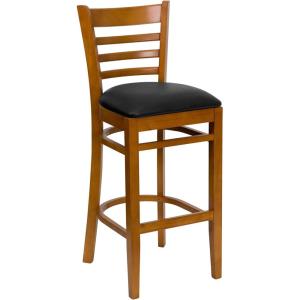 Flash Furniture HERCULES Series Ladder Back Walnut Wood Restaurant Barstool – Black Vinyl Seat(Black Vinyl Seat/Cherry Wood Frame)