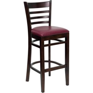 Flash Furniture HERCULES Series Ladder Back Walnut Wood Restaurant Barstool – Black Vinyl Seat(Burgundy Vinyl Seat/Walnut Wood Frame)