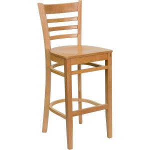 Flash Furniture HERCULES Series Ladder Back Walnut Wood Restaurant Barstool – Black Vinyl Seat(Natural Wood Seat/Natural Wood Frame)