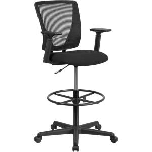 Flash Furniture Harper Ergonomic Mid-Back Mesh Drafting Chair with Black Fabric Seat, Adjustable Foot Ring and Adjustable Arms(With Arms)