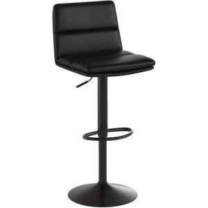 Flash Furniture Hughes Set of 2 Modern Commercial Grade Barstools – Black LeatherSoft Upholstery – Adjusts from Counter to Bar Height – Mid-Back – Channel Stitching(Black/Black)