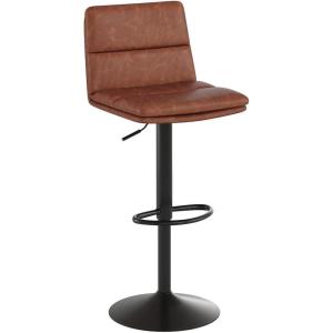 Flash Furniture Hughes Set of 2 Modern Commercial Grade Barstools – Black LeatherSoft Upholstery – Adjusts from Counter to Bar Height – Mid-Back – Channel Stitching(Cognac/Black)
