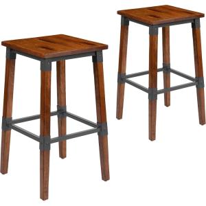 Flash Furniture Jackson 2 Pack Rustic Antique Walnut Industrial Wood Dining Backless Barstool