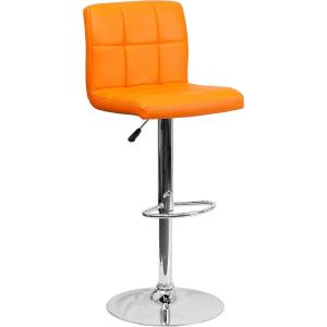 Flash Furniture Kathleen Contemporary White Quilted Vinyl Adjustable Height Barstool with Chrome Base (Pack of 1)(Orange)
