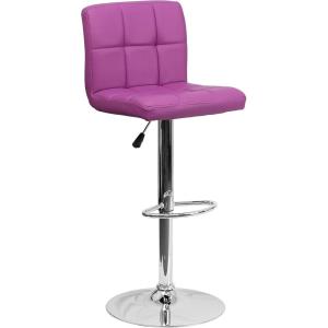 Flash Furniture Kathleen Contemporary White Quilted Vinyl Adjustable Height Barstool with Chrome Base (Pack of 1)(Purple)
