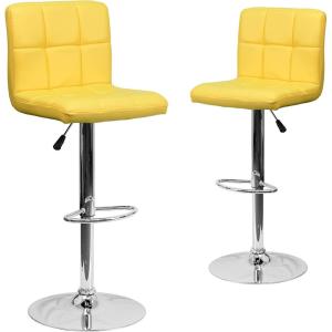 Flash Furniture Kathleen Contemporary White Quilted Vinyl Adjustable Height Barstool with Chrome Base (Pack of 1)(Yellow)