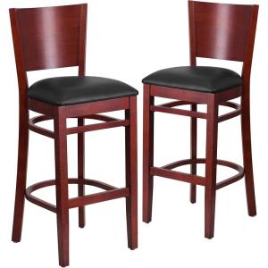 Flash Furniture Lacey Series Solid Back Mahogany Wood Restaurant Barstool – Black Vinyl Seat(Black Vinyl Seat/Mahogany Wood Frame)
