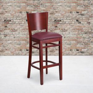 Flash Furniture Lacey Series Solid Back Mahogany Wood Restaurant Barstool – Black Vinyl Seat(Burgundy Vinyl Seat/Mahogany Wood Frame)