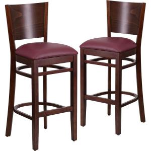 Flash Furniture Lacey Series Solid Back Mahogany Wood Restaurant Barstool – Black Vinyl Seat(Burgundy Vinyl Seat/Walnut Wood Frame)