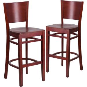 Flash Furniture Lacey Series Solid Back Mahogany Wood Restaurant Barstool – Black Vinyl Seat(Mahogany Wood Seat/Mahogany Wood Frame)