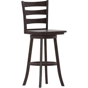 Flash Furniture Liesel Commercial Grade Classic Ladderback Barstool – Gray Wash Walnut Solid Wood Frame – Bar Height – 360° Swivel Seat – Integrated Footrest(Gray Wash Walnut)