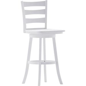 Flash Furniture Liesel Commercial Grade Classic Ladderback Barstool – Gray Wash Walnut Solid Wood Frame – Bar Height – 360° Swivel Seat – Integrated Footrest(White Wash)
