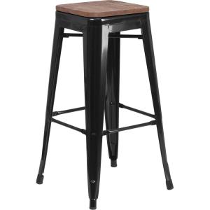 Flash Furniture Lily 30″ High Backless Red Metal Barstool with Square Wood Seat(Black)