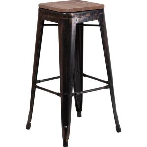 Flash Furniture Lily 30″ High Backless Red Metal Barstool with Square Wood Seat(Black-antique Gold)