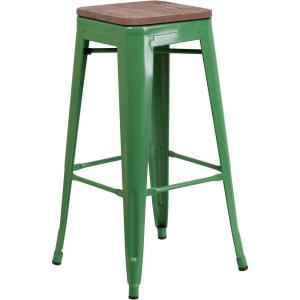 Flash Furniture Lily 30″ High Backless Red Metal Barstool with Square Wood Seat(Green)