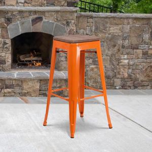 Flash Furniture Lily 30″ High Backless Red Metal Barstool with Square Wood Seat(Orange)