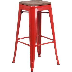 Flash Furniture Lily 30″ High Backless Red Metal Barstool with Square Wood Seat(Red)