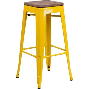 Flash Furniture Lily 30″ High Backless Red Metal Barstool with Square Wood Seat(Yellow)