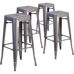 Flash Furniture Lincoln 30” High Backless Clear Coated Metal Indoor Barstool with Square Seat(Set of 4)