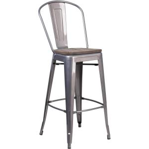 Flash Furniture Lincoln 30″ High Clear Coated Barstool with Back and Wood Seat(1)