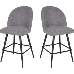Flash Furniture Lyla Commercial Grade Modern Armless Counter Stools-Gray Faux Linen Upholstery-26″ Barstool-Contoured Backrest-Steel Frame & Footrest-Set of 2