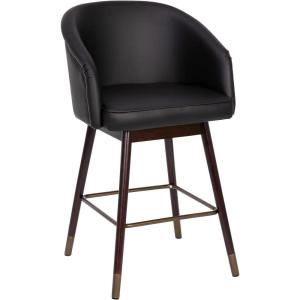 Flash Furniture Margo Commercial Grade Mid-Back Counter Stool – Black LeatherSoft Upholstery – Walnut Finish Beechwood Legs with Soft Bronze Accents – 26″ Barstool