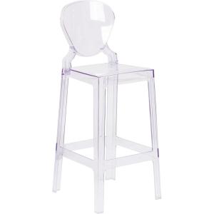 Flash Furniture McKenna 4 Pk. Ghost Barstool with Tear Back in Transparent Crystal(Set of 1)