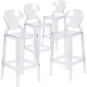 Flash Furniture McKenna 4 Pk. Ghost Barstool with Tear Back in Transparent Crystal(Set of 4)